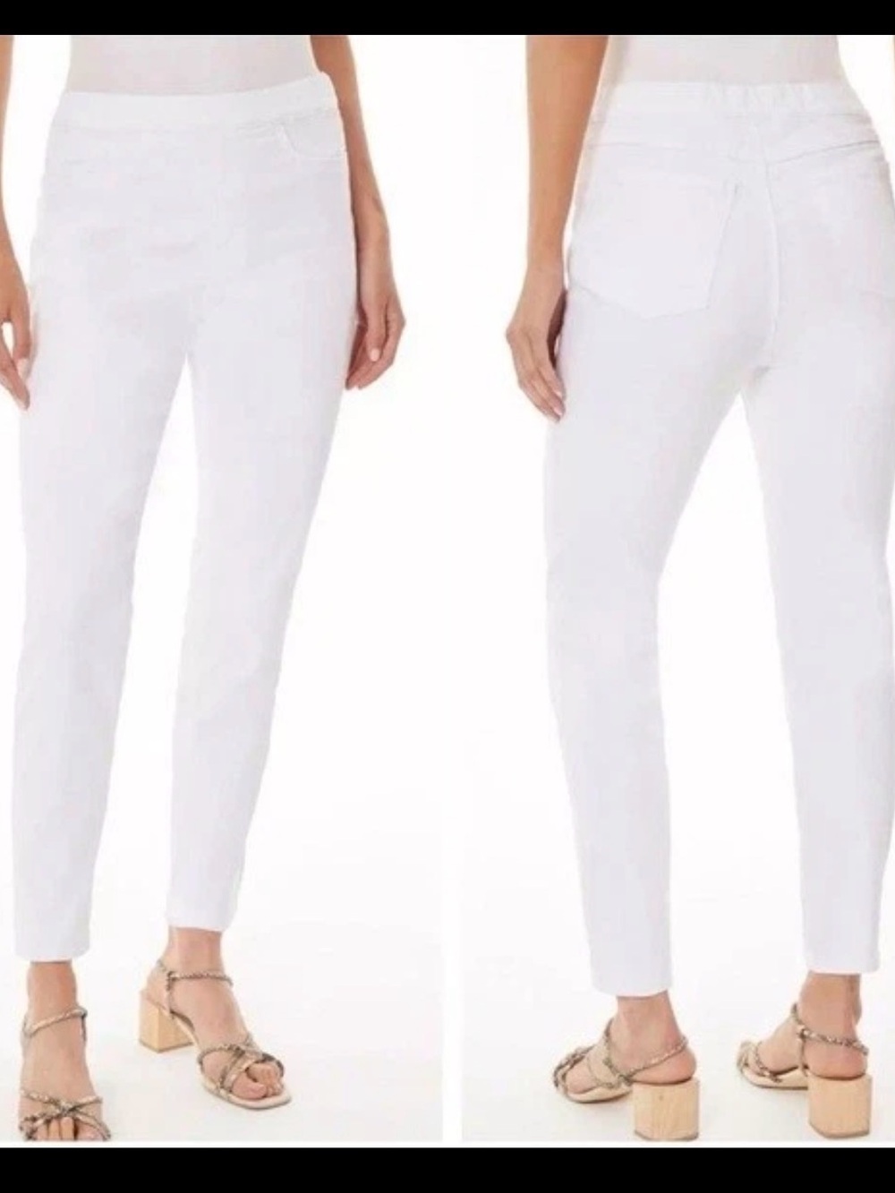 Ming Wang Women’s White Pull-On Ankle Jeans Stretch Skinny Classic Size 4